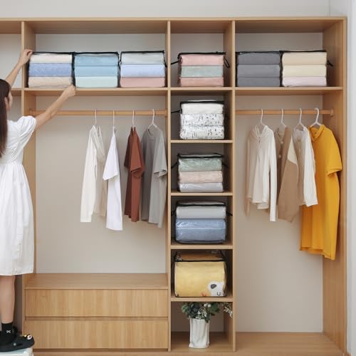 10 PCS Clear Zippered Storage Bags with Handles,Sweater Storage with Two-Way Zipper,Foldable Closet Organizer Bed Sheet Organizer,Cube Plastic Organizer,Bag,Bin for Clothes,Towel-BK - Image 7