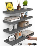 BAYKA Gray Floating Shelves 15.7in, Set of 4, Wall Mount Rustic Wood Shelf by Bayka