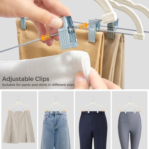 HOUSE DAY Velvet Skirt Hangers with Adjudtable Clips 30 Pack, Ivory - Image 6