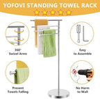 Freestanding Towel Rack, 40 Inch Tall Standing Towel Racks for Bathroom with Weighted Base, Modern Floor Towel Drying Holder Stand with 4 Swivel Arms, Stainless Steel, Chrome, YOFOVI - Image 3