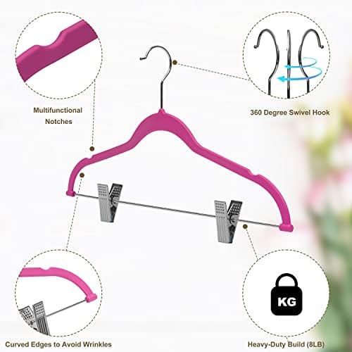 80 Pack Pink Quality Plastic Non Velvet Non-Flocked Thin Compact Coat Hangers with Metal Clips for Skirts Pants Blouses 360° Swivel Hook - Image 5