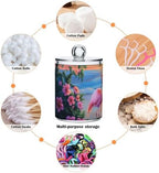 Fustylead 4 Pack Elegant Flamingos Standing on Beautiful Beach Plastic Apothecary Jar Set for Cotton Swab, Ball, Pad, Floss, Qtip Holder Dispensers for Bathroom Storage Organizer - Image 3