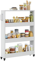 Slim Storage Cart, Lightweight 4 Tier Metal Rolling Utility Kitchen Cart on Wheels, Mobile Storage Shelving Unit Organizer for Bathroom Laundry Office Narrow Places (4 Tier-White, 6" D) by Qiaoxuan
