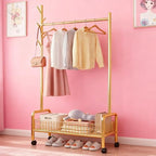 MYUPDALIN Rolling Metal Clothes Rack with Shelves & Storage Basket, Gold - Image 2