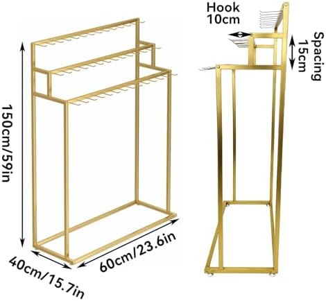 Floor Mounted Belt Hanger, Stepped Belt Display Rack with Hanging Rods and Hooks, 21 Hooks, Lengthened and Bolded, Capacity for Ties, Scarves, Accessories(Gold) - Image 2