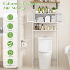 ThreeHio Over the Toilet Storage Cabinet with Doors, Bathroom Organizer Shelf Above Toilet, Bathroom Storage Cabinet Over Toilet, Freestanding Space Saver Metal Shelves for Small Space, White - Image 6