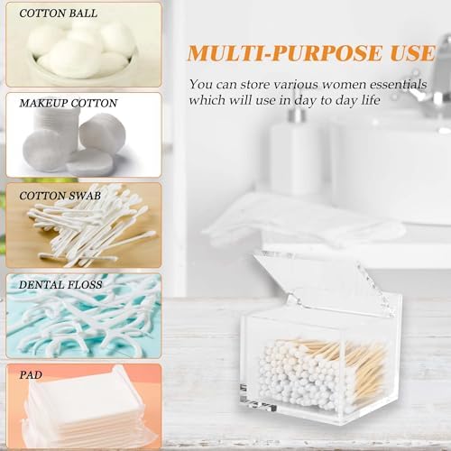 Qtip Holder with Lid Cotton Balls Swab Organizer Acrylic Cotton Square Pads Holder, Paper Towel Holder Countertop Clear Acrylic Paper Towel Dispenser, Premium Arcylic Paper Towel Holder Stand - Image 2