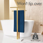 KOKOSIRI Standing Towel Rack for Bathroom Floor 2-Tier Towel Holder Free Stand with Heavy Marble Base Thicken Steady Design Gold Stainless Steel THS0005-BG - Image 5