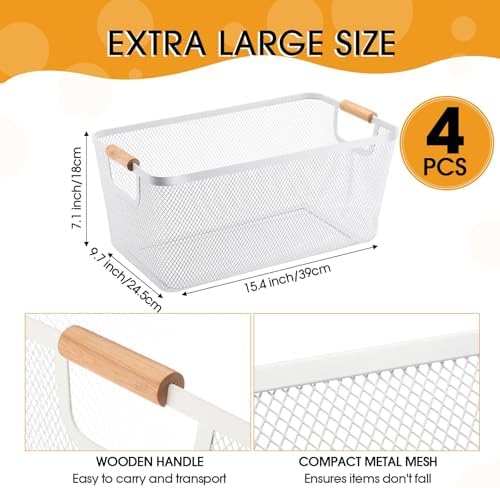 Ziliny 4 Pcs Mesh Wire Baskets for Organizing, Extra Large, Cream White - Image 2