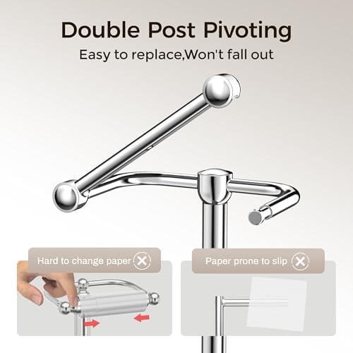 RARXTR Toilet Paper Holder Stand, Bathroom Free Standing Toilet Paper Stand with Modern Marble Base, Post Pivoting Toilet Paper Stand with Stainless Steel Tissue Rack, Rust-Proof & Heavy Base(Chrome) - Image 3