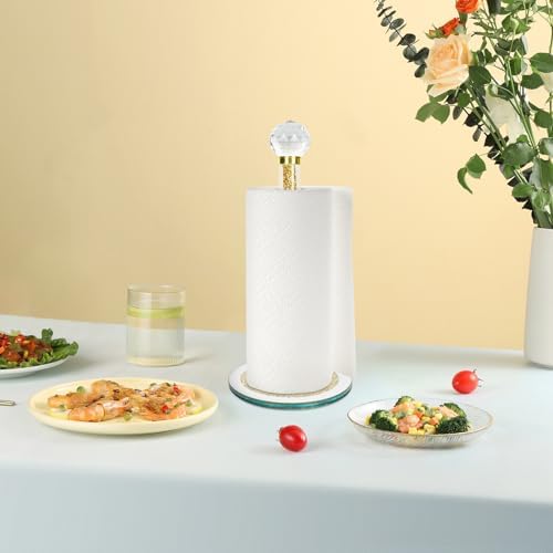 Paper Towel Holder Stand,Gold Countertop Paper Towel Roll Dispenser Holders with Round Base, Tissue Countert Filled with Crystal Sparkly Crushed Diamonds House Decor for Kitchen Bathroom，Heavy Weight - Image 2