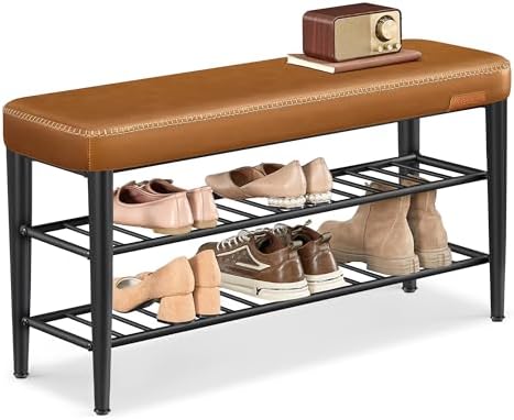 VASAGLE Shoe Bench, Synthetic Leather with Stitching, Loads 300 lb by VASAGLEbySONGMICSHOME