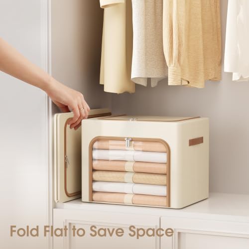 Yecaye 3-Pack 40L Clothes Storage Bins, Storage Bags for Clothes, Beige - Image 6