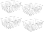 14" Upright Freezer Storage Baskets, White Wire Storage Bins Large Bakset for Freezer, Pantry, Bathroom Organizing, Set of 4 by Brightalk
