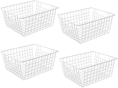 14" Upright Freezer Storage Baskets, White Wire Storage Bins Large Bakset for Freezer, Pantry, Bathroom Organizing, Set of 4 by Brightalk
