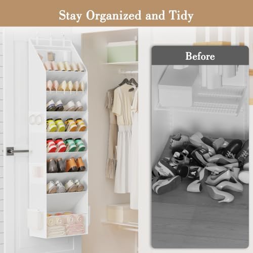 Criusia Shoe Storage, Over the Door Shoe Organizer, Hanging Closet Shoe Storage with Large Deep Pockets, Fits 16–24 Pairs of Sneakers, Sandals, Boots, White - Image 2