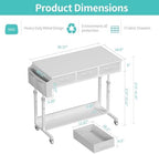 White Portable Rolling Computer Desk - 40 Inch Adjustable Mobile Standing Teacher Desks with 3 Fabric Drawers on Wheels, Couch Sofa Side Laptop Stand Up Table with Storage for Home Office, White - Image 3