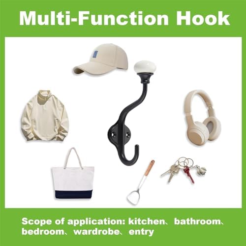 TUNNY Coat Hooks - 5 Pack Matte Black Towel Hooks Robe Hooks Decorative Wall Hooks for Bathroom Bedroom Kitchen Towel Robe Clothes Cabinet Closet Bathroom Hardware - Image 6
