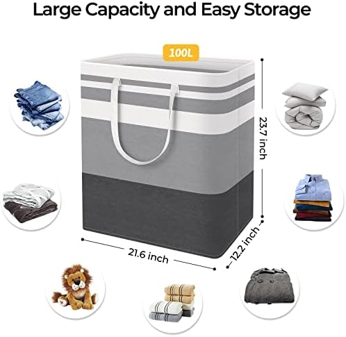 HomeHacks 2 Pack Large Laundry Baskets, Laundry Hampers Bags (Grey 100Lx2) - Image 4