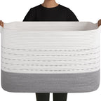 OIAHOMY 108L Extra Large Blanket Basket, 25”x16”x16” Rectangle Woven Cotton Rope Baskets for Living Room, Toy Storage with Handle- Gradient Grey by MasterofSpaceOptimization