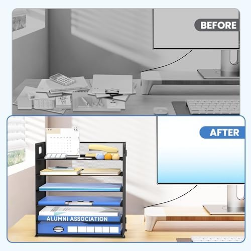 Daltack 6-Tier Paper Organizer for Desk with Handle, Black, 2 Pack - Image 7
