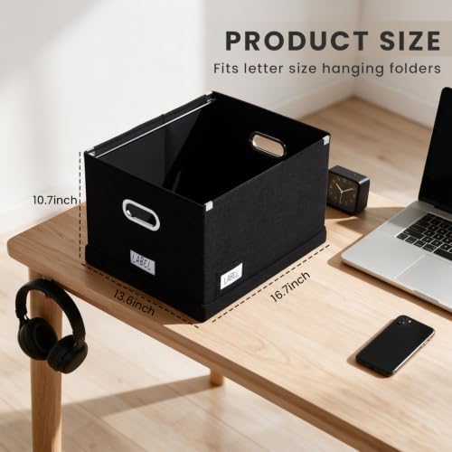 Hanging File Box with Lid & Metal Rails 16.7"x 13.6" x 11.2", Black - Image 6