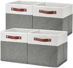 Temary Cube Storage Bins 4 Pack Storage Cubes 11?11 Fabric Storage Bins Foldable Cube Storage Baskets with Handles, Collapsible Storage Basket for Shelf (White & Grey, 11 x 11 x 11) by TEMARY