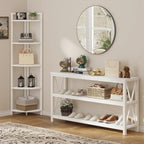 FATORRI Tall Corner Shelf, 5 Tier Modern Corner Bookshelf Stand, Wood and Metal Corner Plant Bookcase for Living Room, Home Office (White Oak) - Image 3
