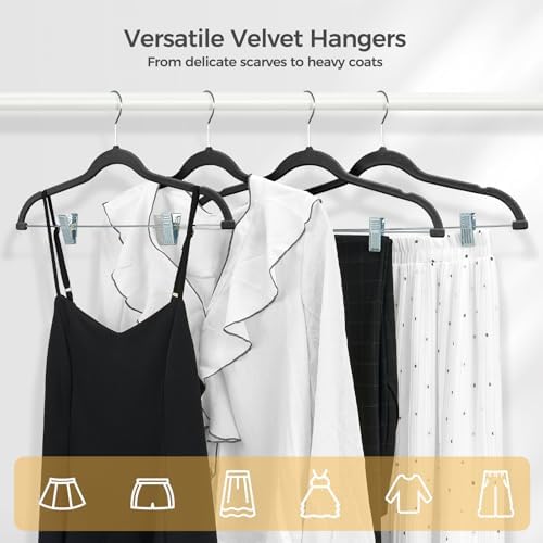 HOUSE DAY Velvet Pant Hangers with Adjudtable Clips 30 Pack, Black - Image 3