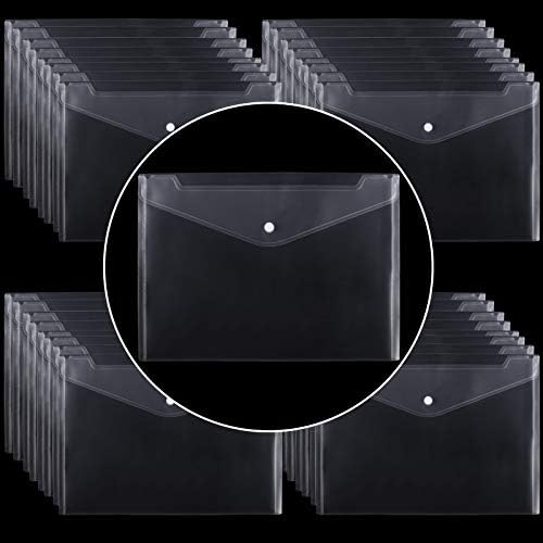 100 Pack Plastic Envelopes, 13x9 Inch Reusable Clear Polypropylene Envelope Folder with Snap Closure, A4 Size Envelope Waterproof File Folders for Home, Office Supplies by ZEONHAK