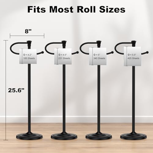 Toilet Paper Holder Free Standing, 25” H Stainless Steel Black Toilet Paper Stand, Weighted Base Floor Tissue Roll Holder for Bathroom,Toilet Roll Stand - Image 5