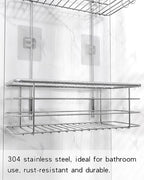 Hanging Shower Caddy, Stainless Steel, 2-Tier Bathroom Organizer Rack over Shower Head with 2 Hooks for Razor and Sponge - Image 5