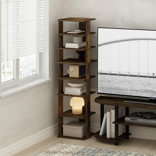 Furinno Turn-N-Tube Corner Shelf, 8-Tier Display Rack, Vertical Corner Storage Rack, Space Saving Organization and Storage, Entryway, Living Room, Closet, Amber Pine - Image 2