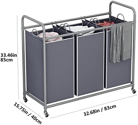 LINZINAR 3 Section Laundry Hamper, Grey Laundry Basket, 135L Laundry Sorter - Image 6