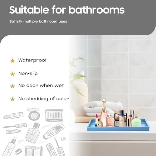 Vanity and Bathroom Tray, 15" ABS Countertop Organizer,Waterproof Vanity Tray for Toilet Tank,Perfume,Soap,Keys,Bathroom Accessories,Kitchen and Bath Trays,Non Slip Small Trays,Blue,2 Pack - Image 2