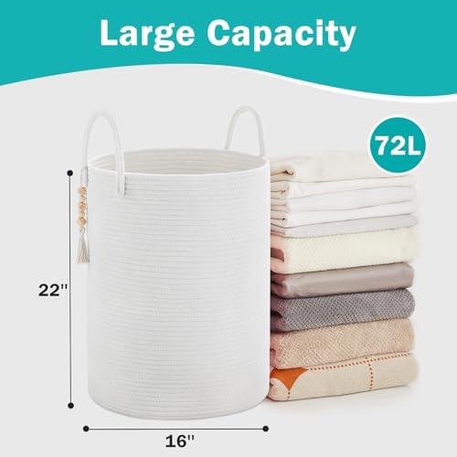 YOUDENOVA 72L Tall Cotton Rope Laundry Hamper Basket - Image 5