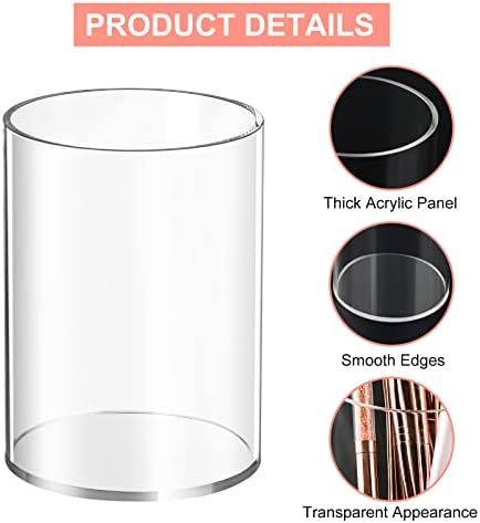 Mototo 8 Pieces Clear Acrylic Pen Holder Round Acrylic Pencil Cup Clear Makeup Bush Holder Acrylic Desktop Stationery Organizer for Office School Home Desk Accessories (8 Pack, Round) - Image 3