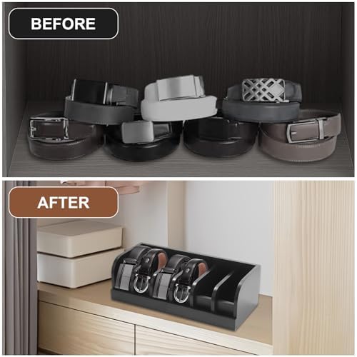 ABuff 2 Pack Belt Organizer, 6 Compartment Bamboo Belt Organizer for Closet and Drawer, Display Case for Tie and Belt, Belt Holder Storage for Men Women, Black - Image 4