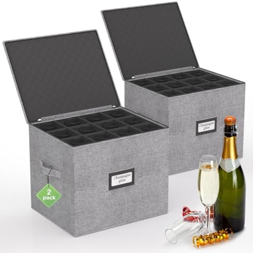 Champagne Flute Storage Box with Dividers, 2 Pack by VERONLY