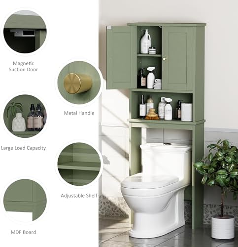 Over the Toilet Storage Cabinet, Bathroom Storage Organizer, Green - Image 3