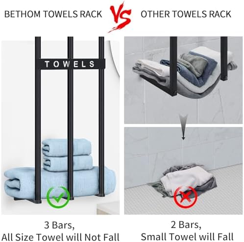 Bethom Towel Racks for Bathroom, Towel Storage Holder Space Saving, Black - Image 2