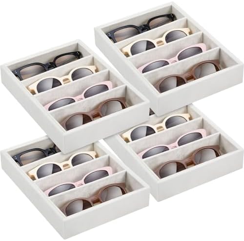 Amylove 4 Pcs Beige Sunglass Organizer Trays 4 Grids Velvet Glasses Holder Jewelry Display Organizer Eyeglasses Storage Box Drawer by Amylove
