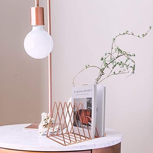 EASEPRES 9 Slot Magazine Rack Book Record Holder, Desktop Iron Storage Rack Bookshelf Multifunction Triangle File Organizer Sorter for Decor Home Office, Rose Gold Pack of 2 - Image 6