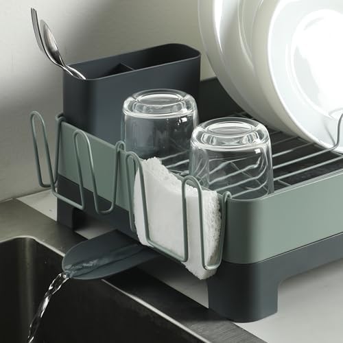 Gibson Home Nestcraft Full Size Rust Resistant Dish Rack with Drain Board and Flatware Caddy - Green - Image 2