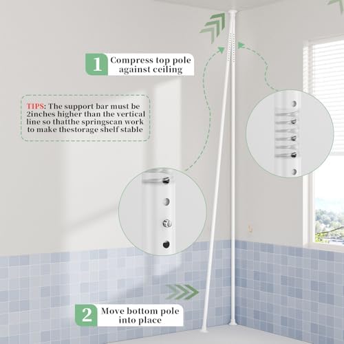 akinbas Tension Pole Shower Caddy Organizer with 4 Tier L-Shaped Rust Resistant Bathroom Corner Shelves with 34-124 Inch Adjustable No Drilling Quick Install Shower Rack for Bath Essentials (White) - Image 5