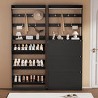 Black Hidden Shoe Cabinet with 3 Flip Drawers & Coat Rack, Entryway - Image 3