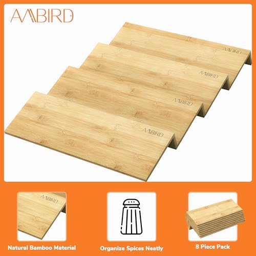 AMBIRD Bamboo Spice Drawer Organizer with Non-slip Mat,4 Tier - 2 Set Jar Spice Rack Tray From 9.5''to 19'', Seasoning Organizer for Kitchen,Cabinet,Drawers,Countertop - Image 5