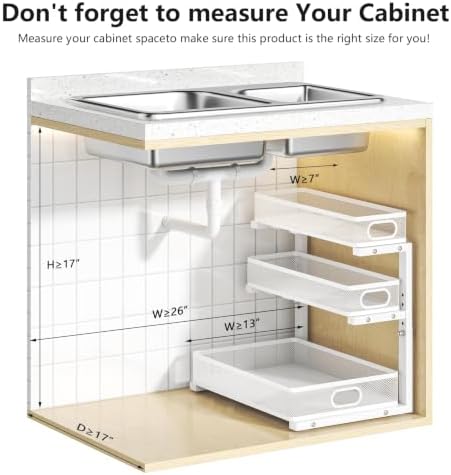 3-Tier Under Sink Organizer, Slide Out Drawer Rack, White, 2 Pack - Image 2
