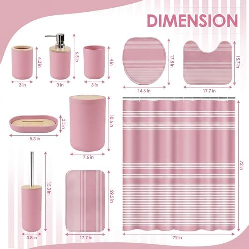 Bathroom Decor and Accessories Set of 10, Pink Striped - Image 3