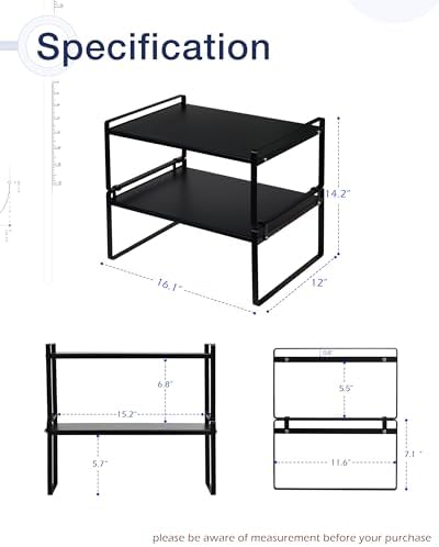 Nxconsu Stackable Cabinet Shelf Organizer 2 Pack, Wide Black - Image 3
